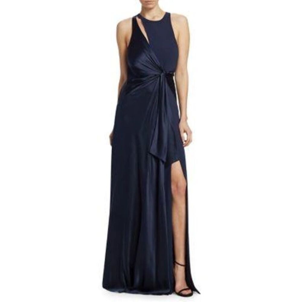 Cinq à Sept Clemence Neck Detail Gown In Navy Size 4 Silk Blend $795